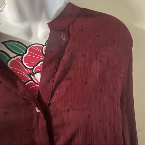 41 Hawthorn Red Burgundy Polka Dot Button Up Blouse - Picture 3 of 4